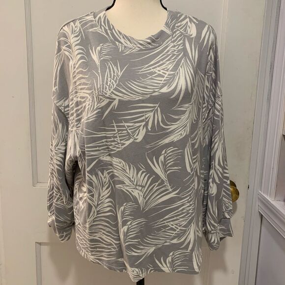 Rachel Zoe | gray palm leaf long sleeve top size medium - Picture 2 of 6